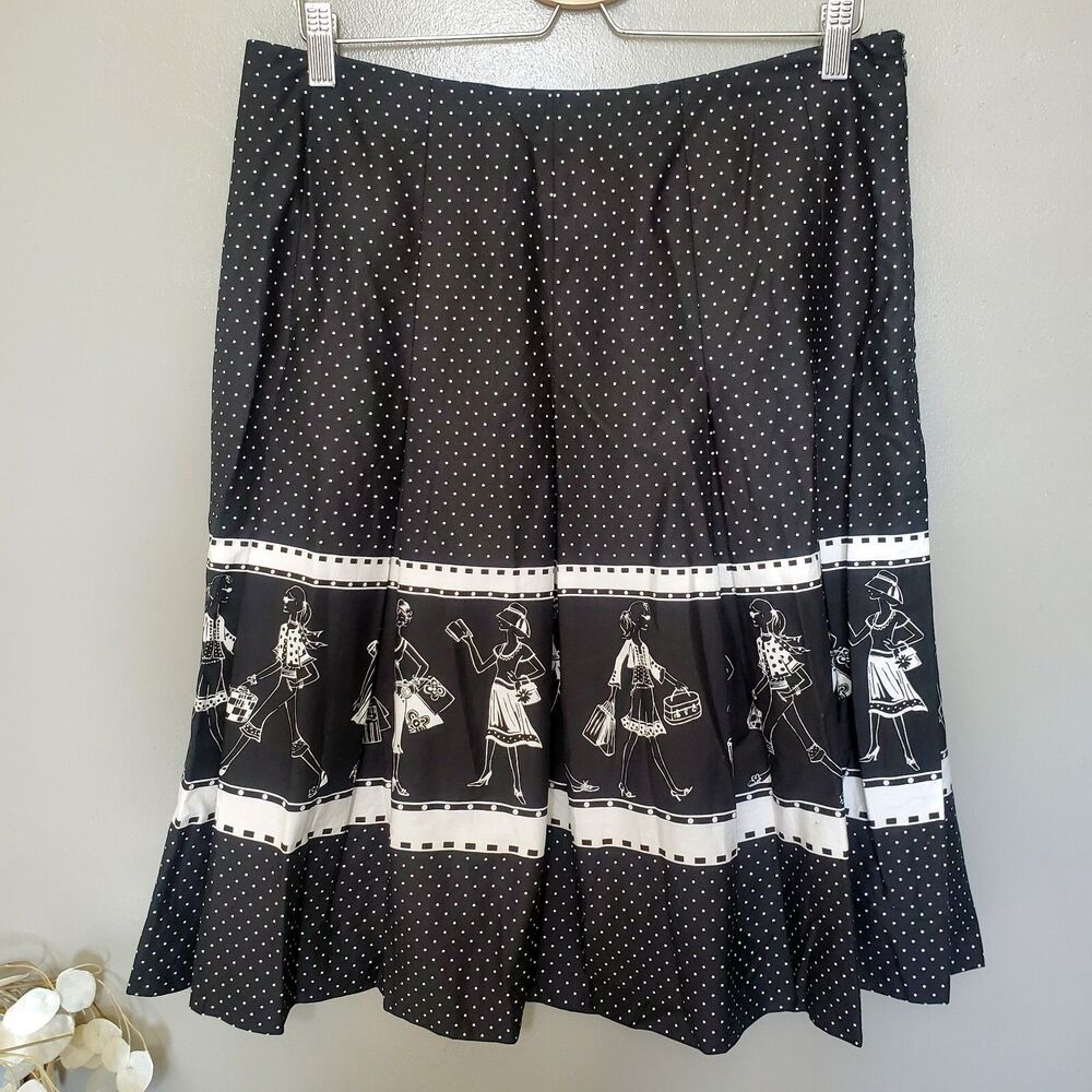 Polka Dot Uptown Skirt Womens Size 12 Black White Lined Pleated Sandra Darren